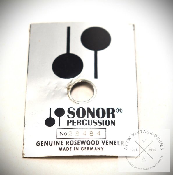 Badge "Sonor Genuine Rosewood Veneer" - mit Seriennummer